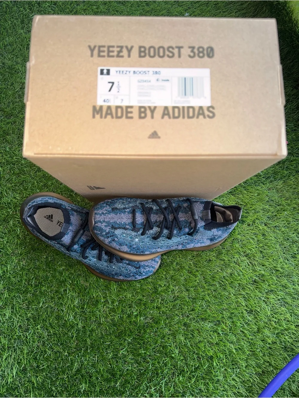 adidas Yeezy Boost 380 — Blue and Black Knit Upper with Bronze Midsole